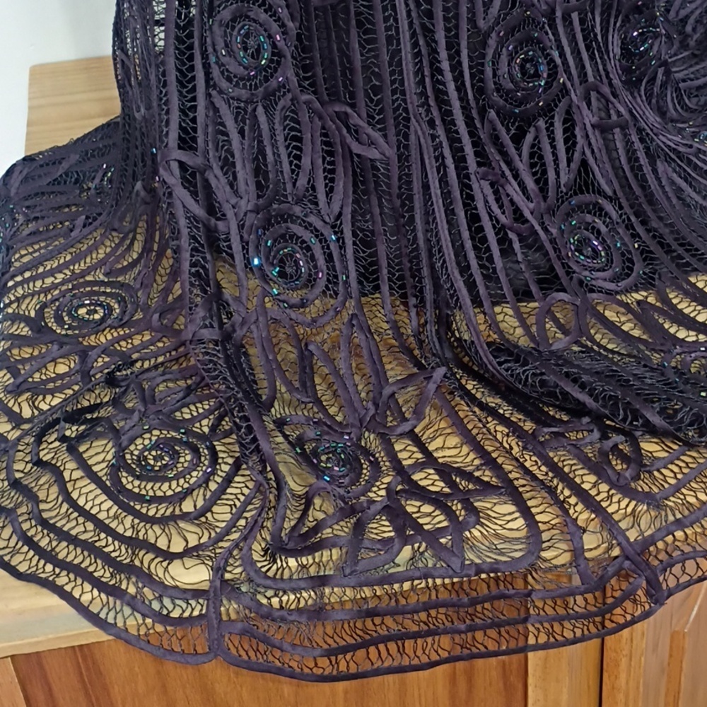 SOULMATES Vintage 2 PC Purple 100% Silk Soutache Beaded Formal Gown w Jacket 2x - Picture 6 of 16
